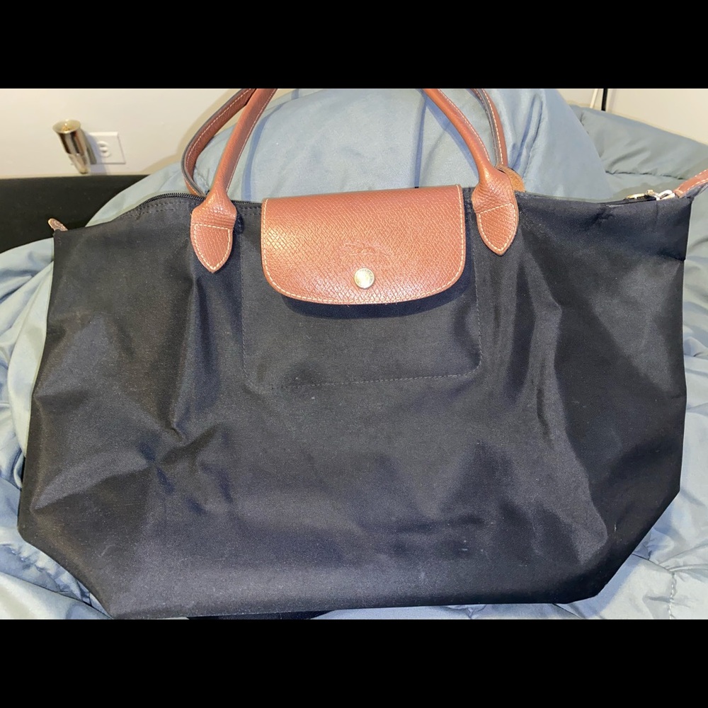 Long champ black large tote bag